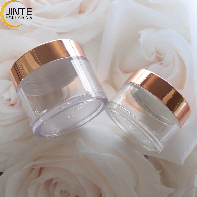 Jinte packaging 1oz 2oz PETG Cosmetic empty packaging Plastic Clear body with Rose gold lid for Acrylic Powder Container