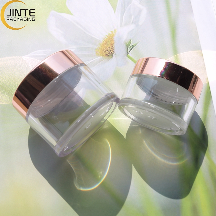 Jinte packaging 1oz 2oz PETG Cosmetic empty packaging Plastic Clear body with Rose gold lid for Acrylic Powder Container