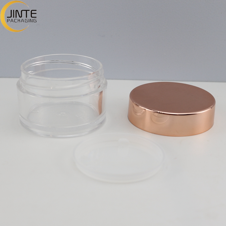 Jinte packaging 1oz 2oz PETG Cosmetic empty packaging Plastic Clear body with Rose gold lid for Acrylic Powder Container