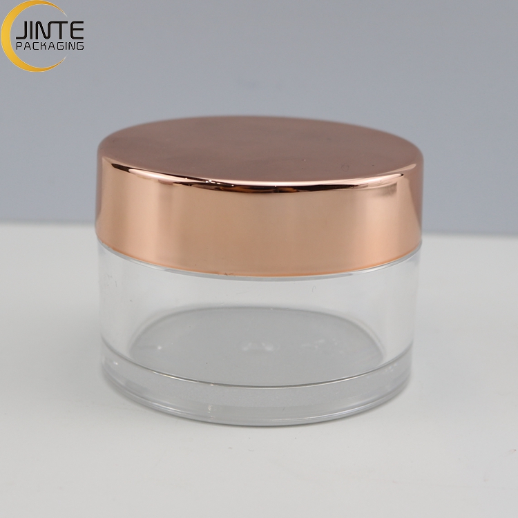 Jinte packaging 1oz 2oz PETG Cosmetic empty packaging Plastic Clear body with Rose gold lid for Acrylic Powder Container