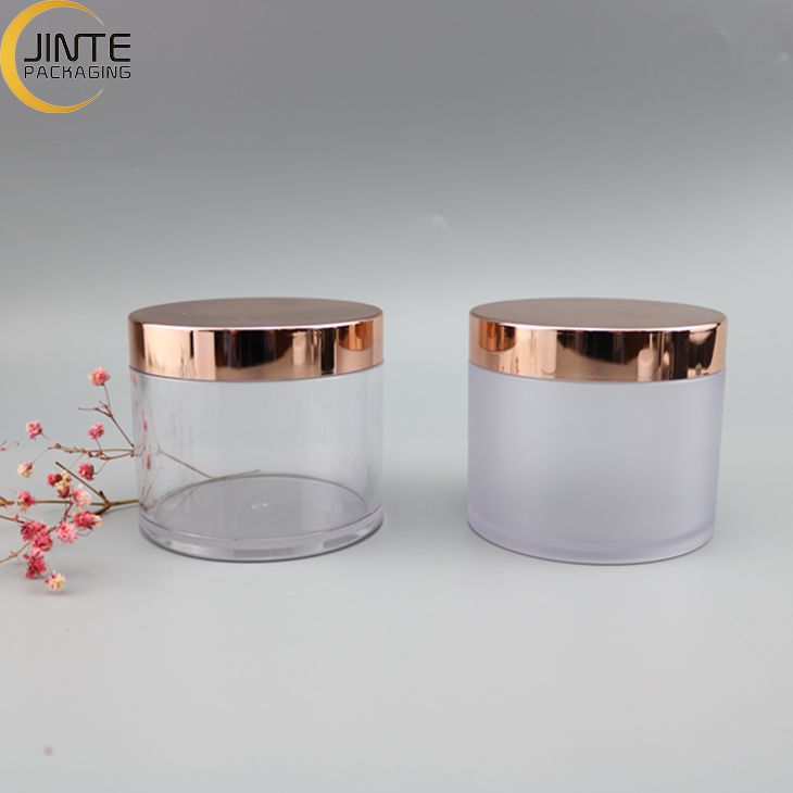 Jinte packaging Cosmetics Container 8OZ PETG Clear or frosted body with Shiny rose gold lids for Body Butter Jar
