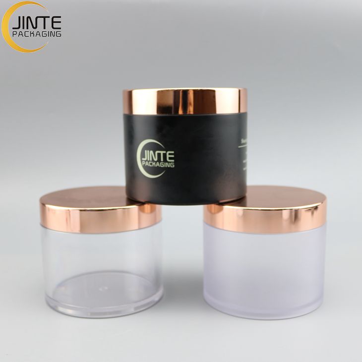 Jinte packaging Cosmetics Container 8OZ PETG Clear or frosted body with Shiny rose gold lids for Body Butter Jar