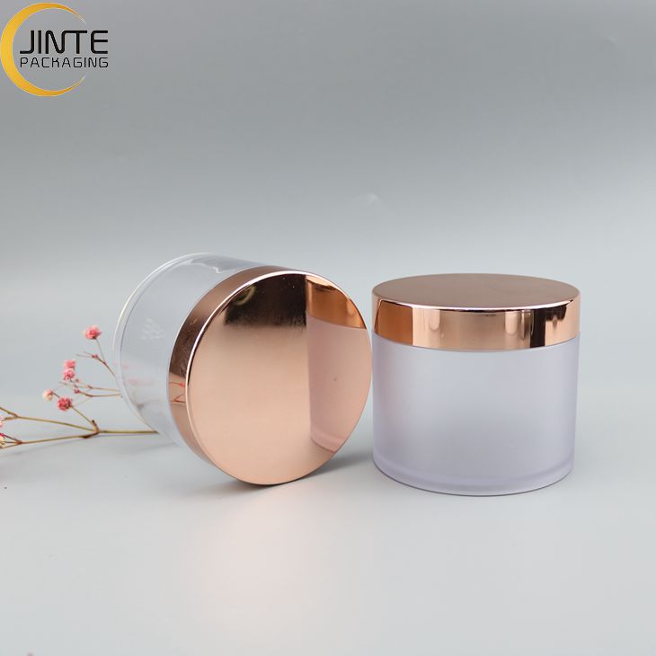 Jinte packaging Cosmetics Container 8OZ PETG Clear or frosted body with Shiny rose gold lids for Body Butter Jar