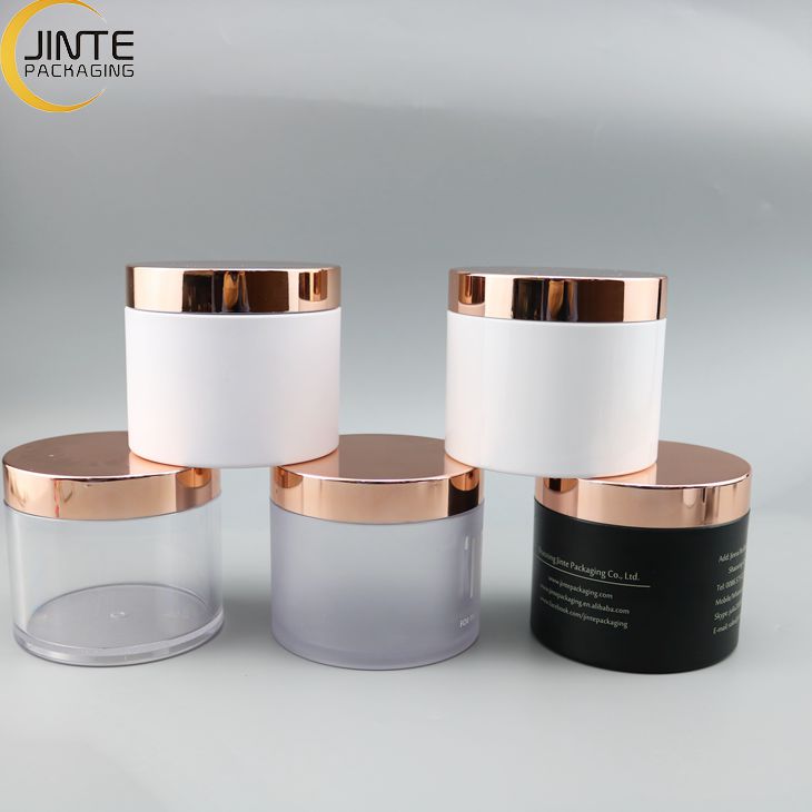 Jinte packaging Cosmetics Container 8OZ PETG Clear or frosted body with Shiny rose gold lids for Body Butter Jar