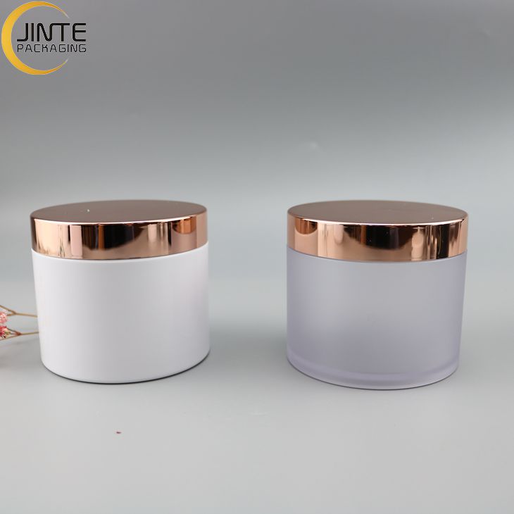 Jinte packaging Cosmetics Container 8OZ PETG Clear or frosted body with Shiny rose gold lids for Body Butter Jar