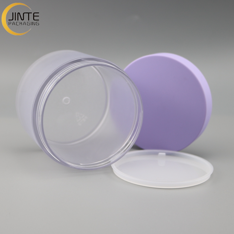 Jinte packaging Custom 8oz PETG Plastic Frosted body jar with matte purple lids for body butter container