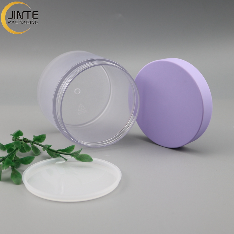 Jinte packaging Custom 8oz PETG Plastic Frosted body jar with matte purple lids for body butter container