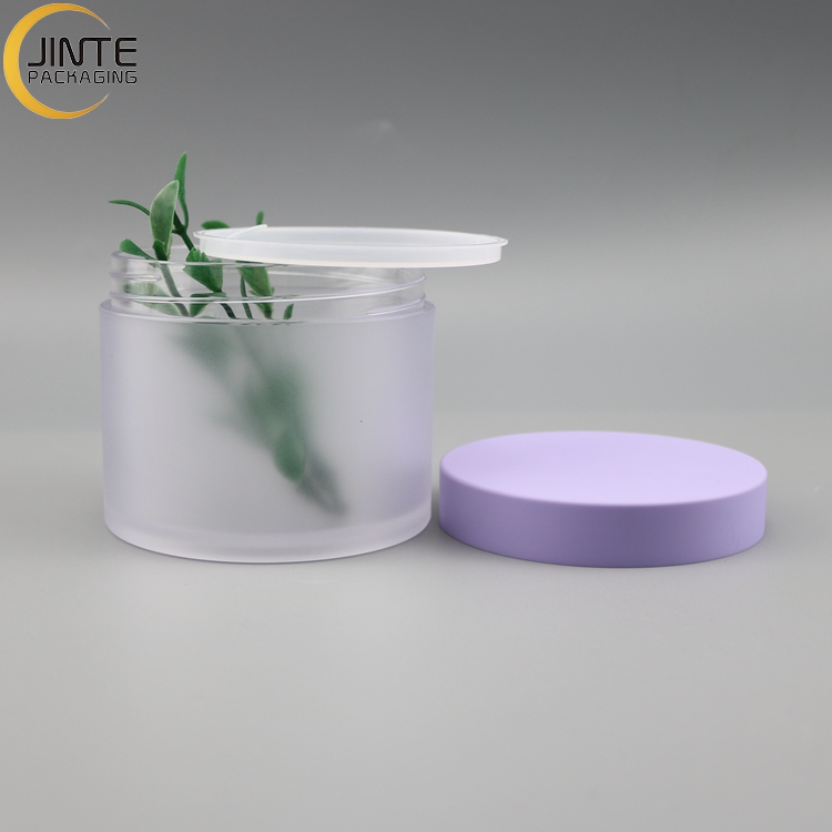 Jinte packaging Custom 8oz PETG Plastic Frosted body jar with matte purple lids for body butter container