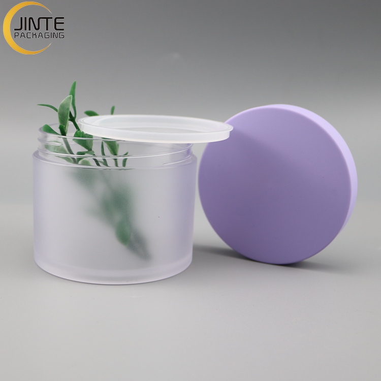 Jinte packaging Custom 8oz PETG Plastic Frosted body jar with matte purple lids for body butter container