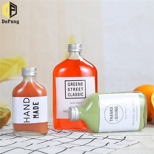 Juice drink bottle 100ml flat wine bottle coffee cold extract milk tea glass bottle