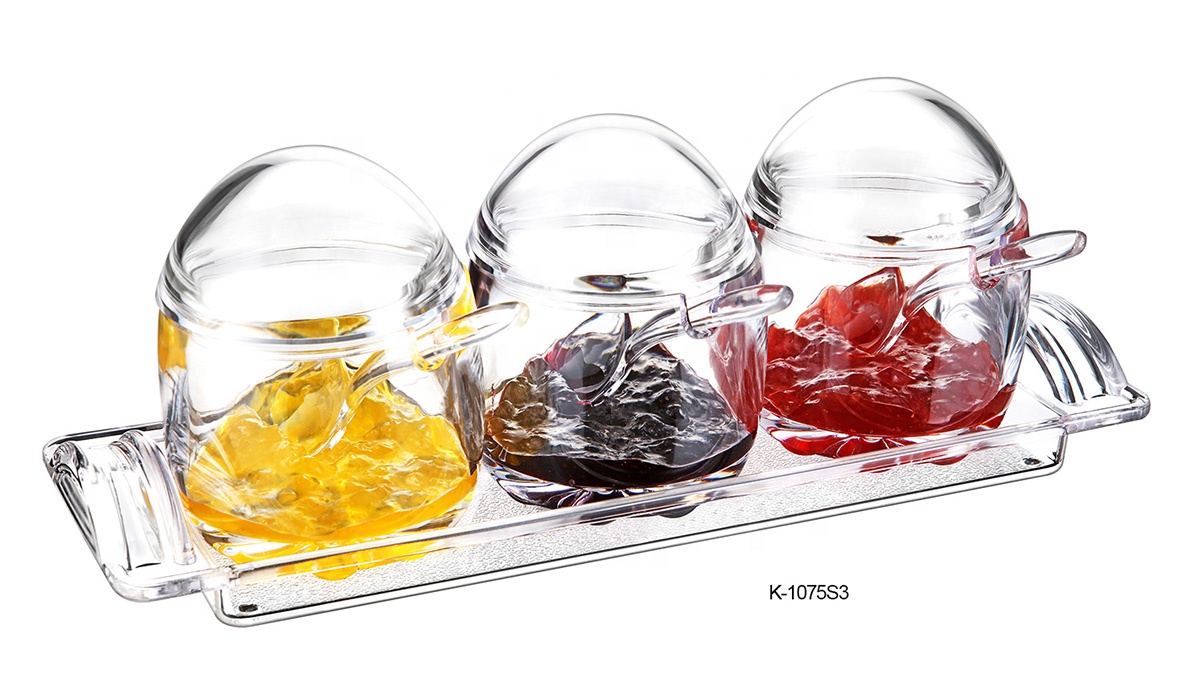 K-1075S3 Wholesale High Quality 3pcs Compartment Kitchen Seasoning Box Kitchen Plastic Seasonings Box