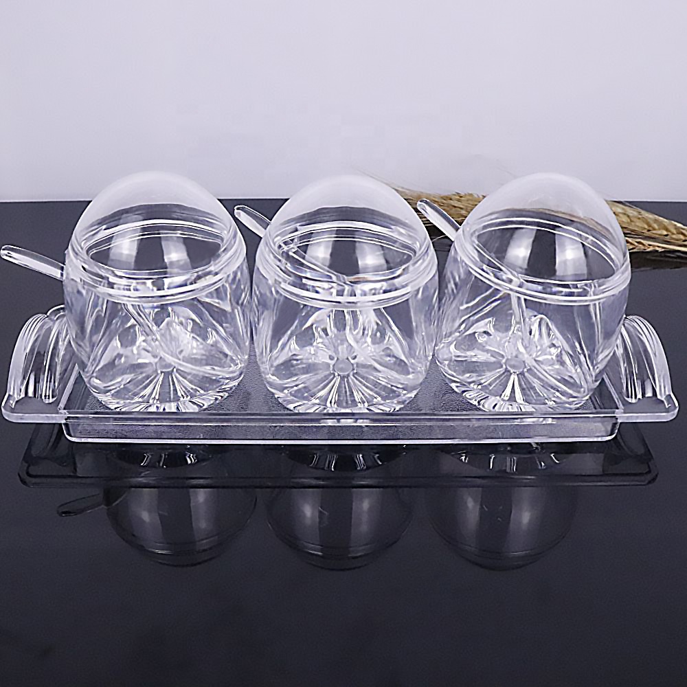 K-1075S3 Wholesale High Quality 3pcs Compartment Kitchen Seasoning Box Kitchen Plastic Seasonings Box