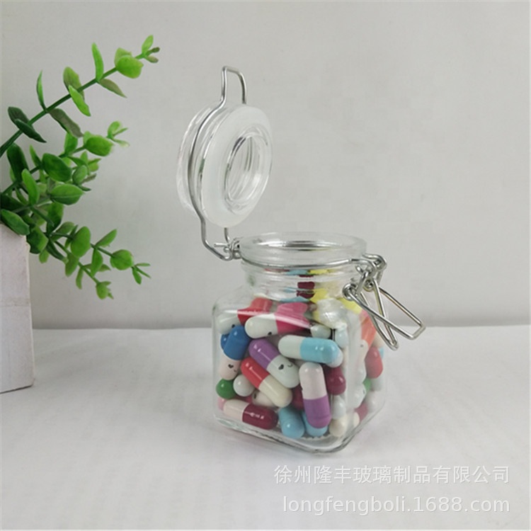 KC0023-1 100ML New Popular Glass Jars And Containers Stainless Steel Buckle Glass Sealed Storage Tank