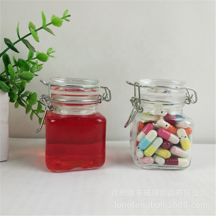 KC0023-1 100ML New Popular Glass Jars And Containers Stainless Steel Buckle Glass Sealed Storage Tank
