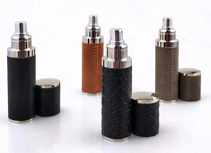 KID 10ml empty vintage refillable black leather spray luxury glass perfume bottle