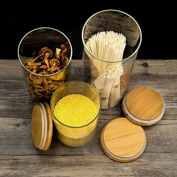 KL-Clear Borosilicate Food Storage Container Airtight Glass Jar Wooden Lid