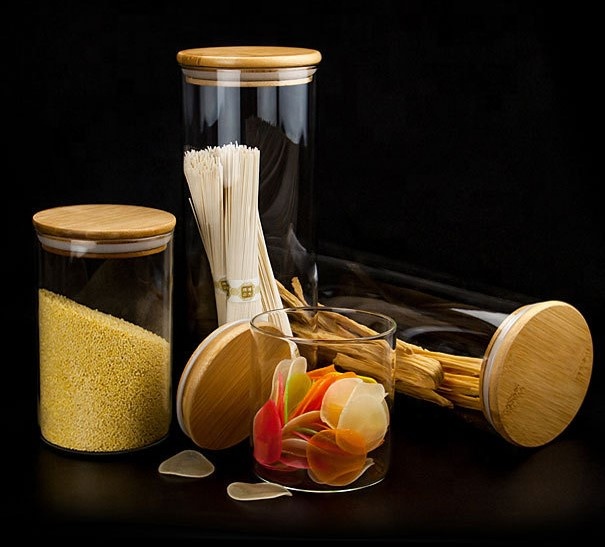 KL-Clear Borosilicate Food Storage Container Airtight Glass Jar Wooden Lid