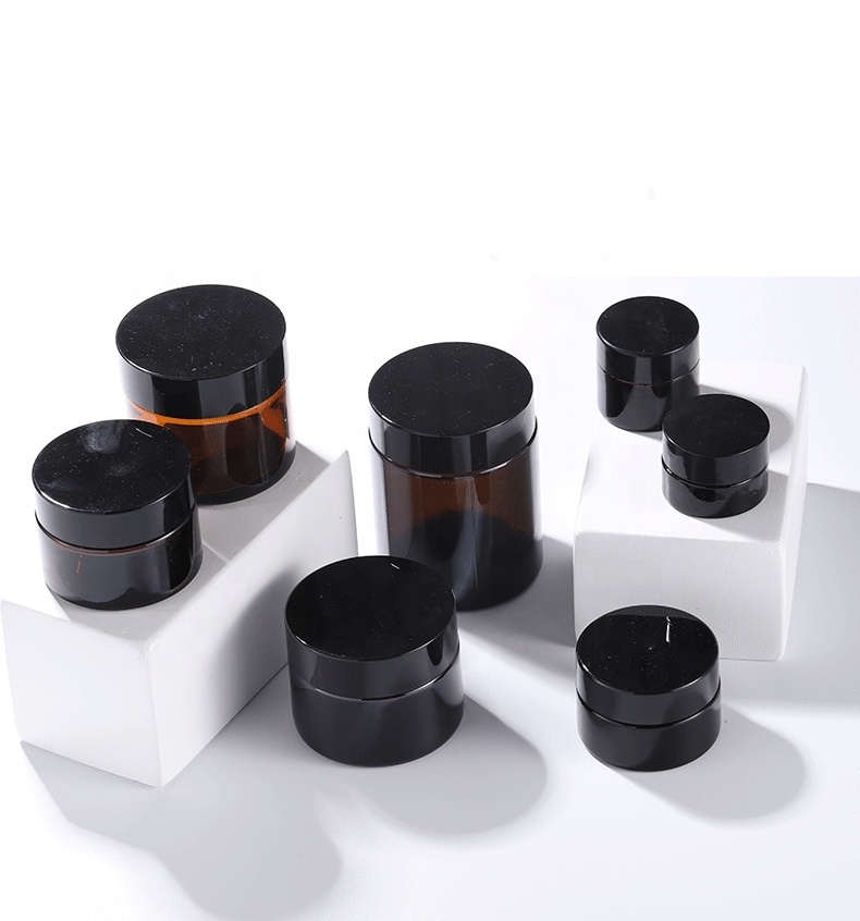 Kangyihong OEM cosmetic 50g cream jar amber glass jar with aluminum screw cap eye hand hair bottle skincare cosmetics empty
