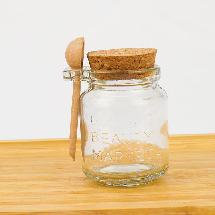 Kitchen 150ml Round Empty Clear Food Honey Storage Glass Bottle Jars with Wooden Spoon Lids