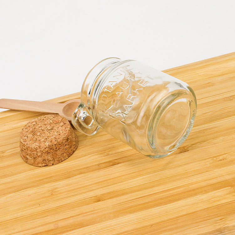 Kitchen 150ml Round Empty Clear Food Honey Storage Glass Bottle Jars with Wooden Spoon Lids