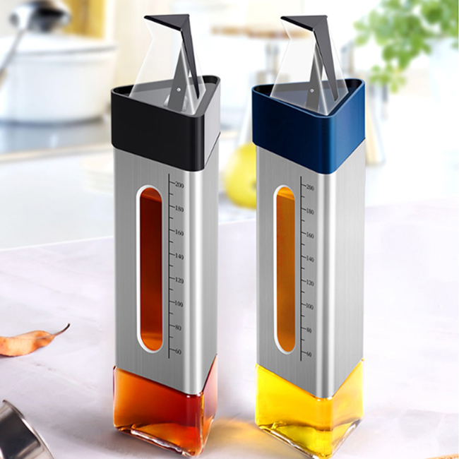 Kitchen 250ml Stainless Steel Glass Cooking Oil Vinegar Cruet Olive Oil Dispenser Bottle