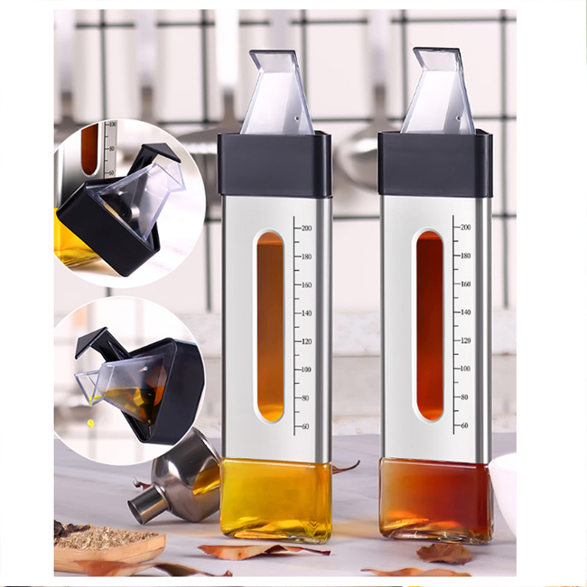 Kitchen 250ml Stainless Steel Glass Cooking Oil Vinegar Cruet Olive Oil Dispenser Bottle