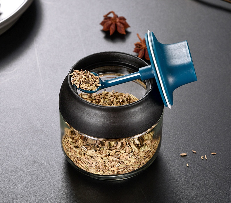 Kitchen 280ml Glass Spices Bottles Glass Sugar Salt Honey Storage Jar Seasoning Storage Box with Brush Spoon Lid Accessories