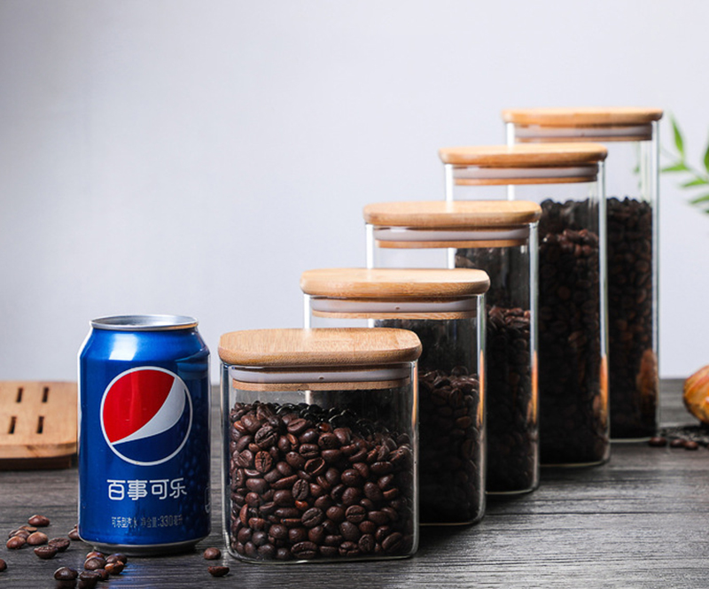 Kitchen Accessories Borosilicate Glass Food Storage Jar Glass Coffee Jar with Bamboo Lid for Food Storage