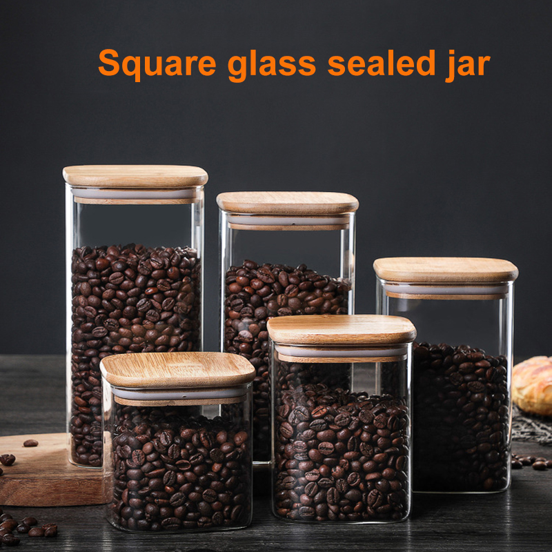 Kitchen Accessories Borosilicate Glass Food Storage Jar Glass Coffee Jar with Bamboo Lid for Food Storage