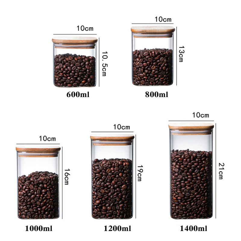 Kitchen Accessories Borosilicate Glass Food Storage Jar Glass Coffee Jar with Bamboo Lid for Food Storage