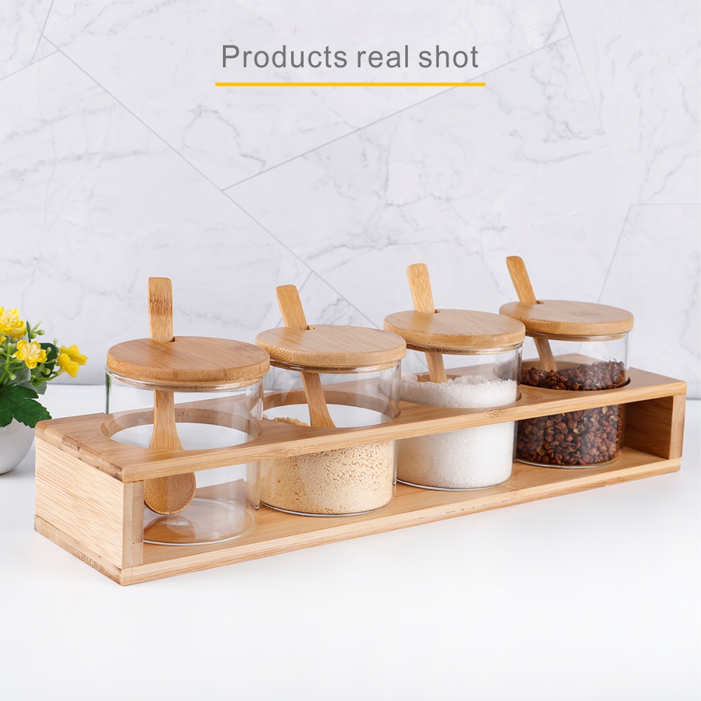 Kitchen Borosilicate 4 Pieces Food Container Seasoning Bottle Glass Jar Set For Sugar Salt Pepper