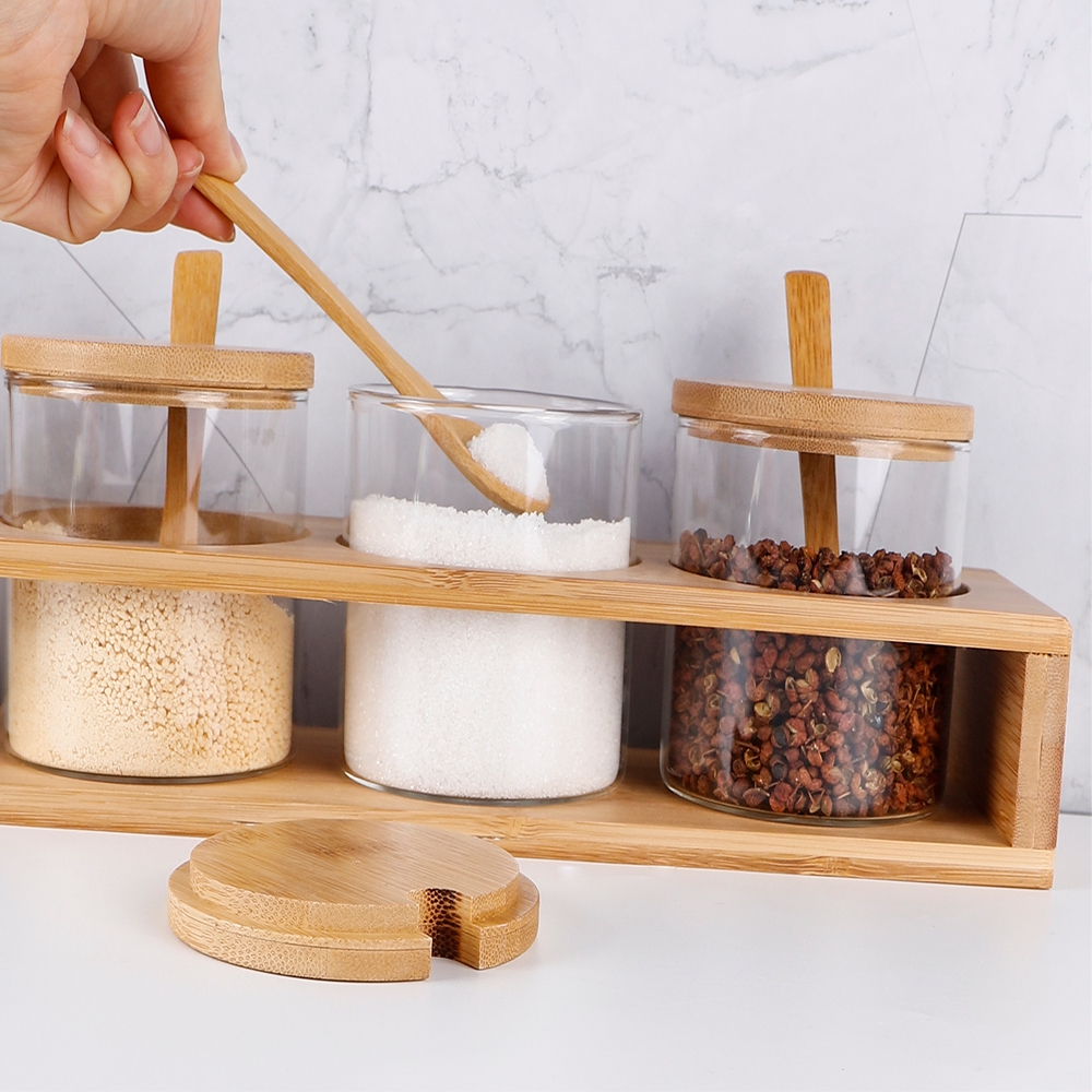 Kitchen Borosilicate 4 Pieces Food Container Seasoning Bottle Glass Jar Set For Sugar Salt Pepper