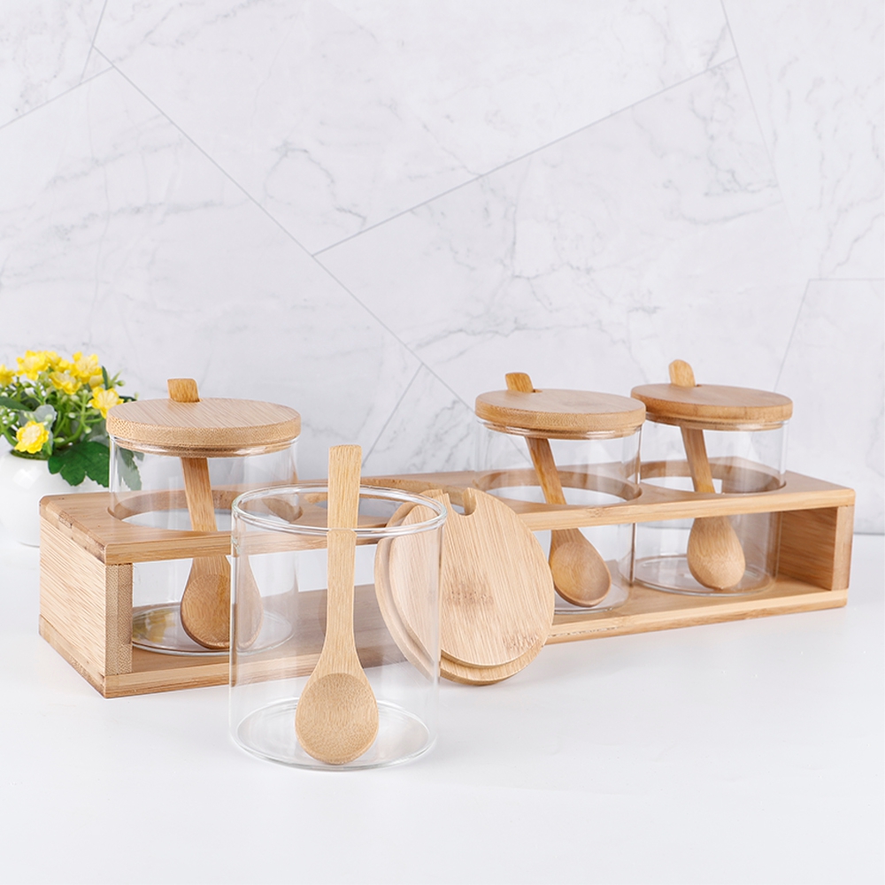 Kitchen Borosilicate 4 Pieces Food Container Seasoning Bottle Glass Jar Set For Sugar Salt Pepper