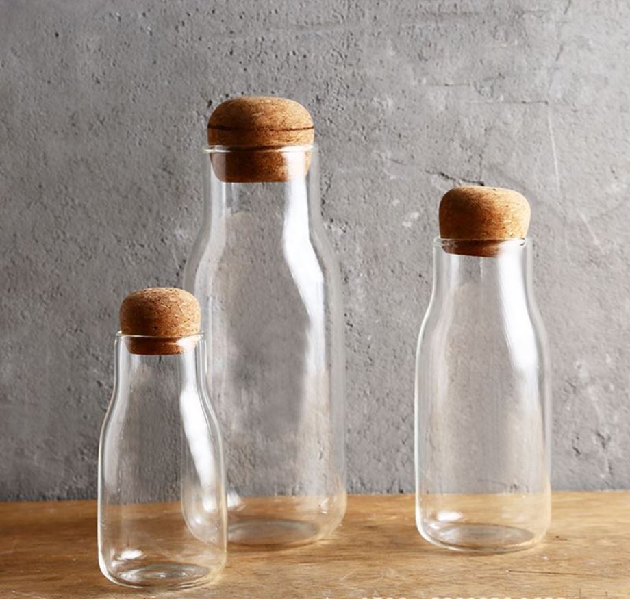Kitchen Bottle Condiment Glass Jar Container Storage with Wooden Cork Lid