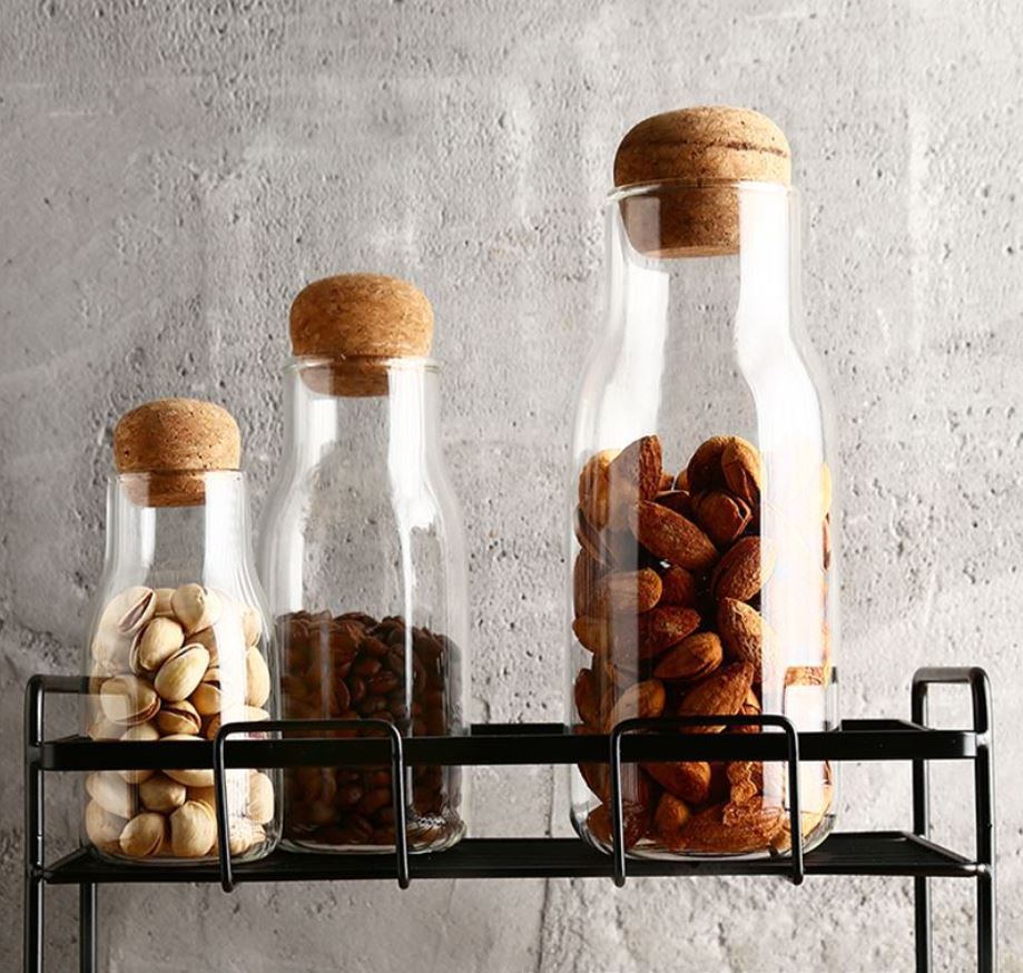 Kitchen Bottle Condiment Glass Jar Container Storage with Wooden Cork Lid
