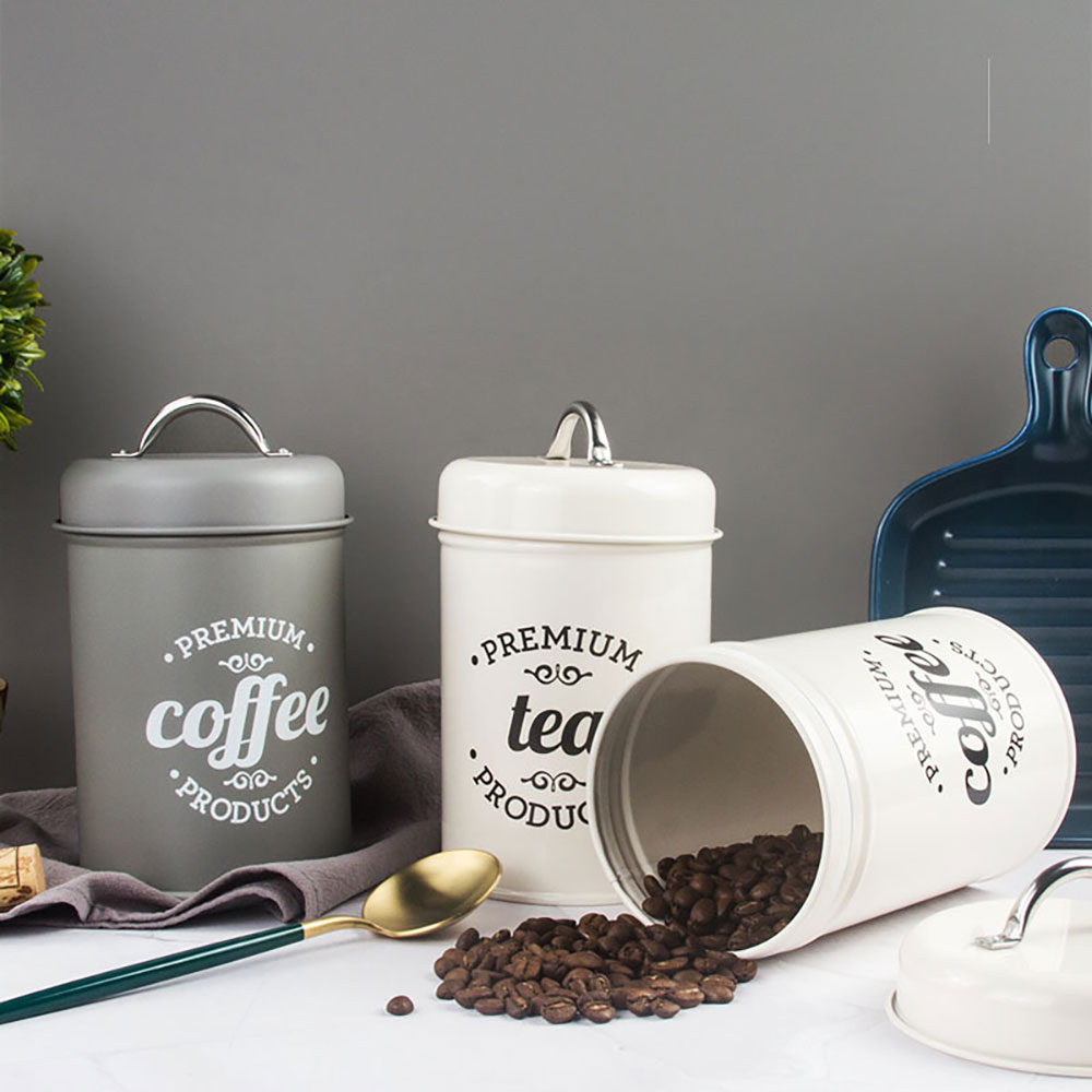 Kitchen Canister Jars with Lids White Metal Rustic Vintage Farmhouse Container Decor for Flour Sugar Coffee Tea Storage