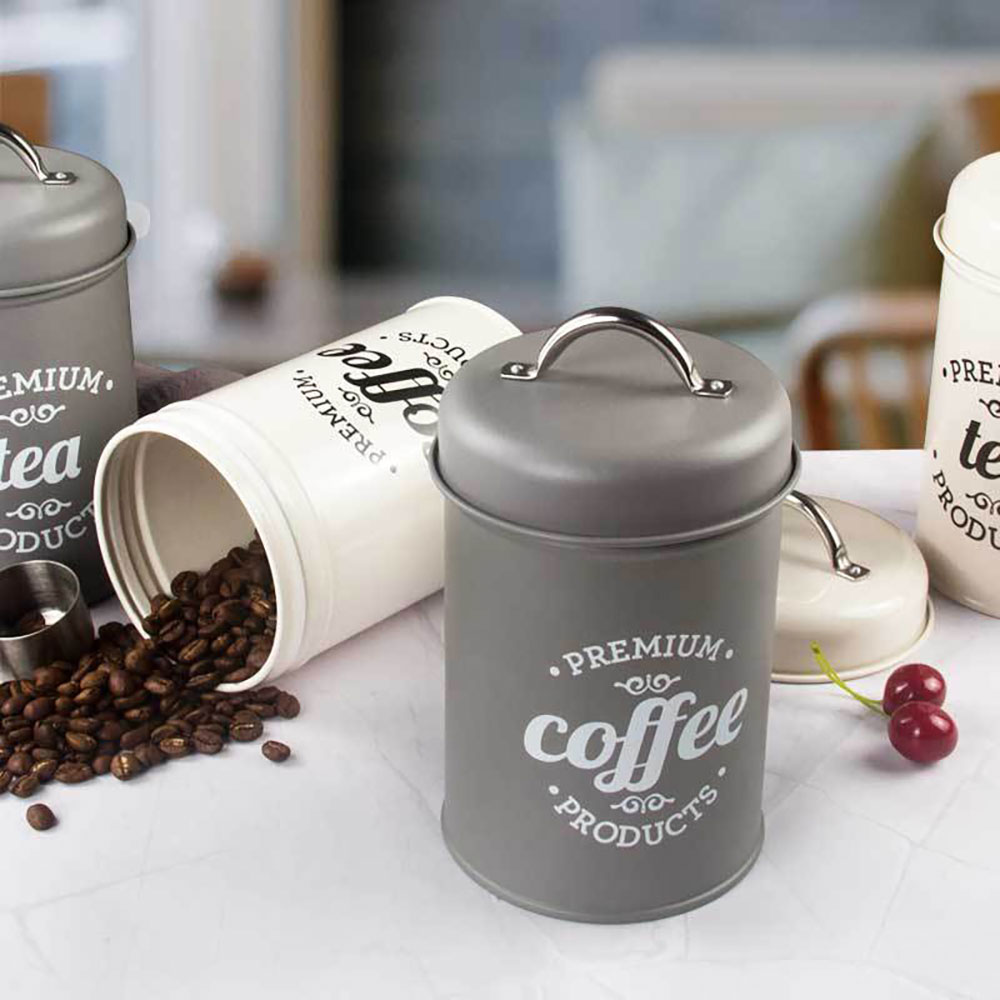 Kitchen Canister Jars with Lids White Metal Rustic Vintage Farmhouse Container Decor for Flour Sugar Coffee Tea Storage