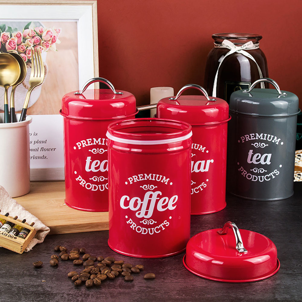 Kitchen Canister Jars with Lids White Metal Rustic Vintage Farmhouse Container Decor for Flour Sugar Coffee Tea Storage