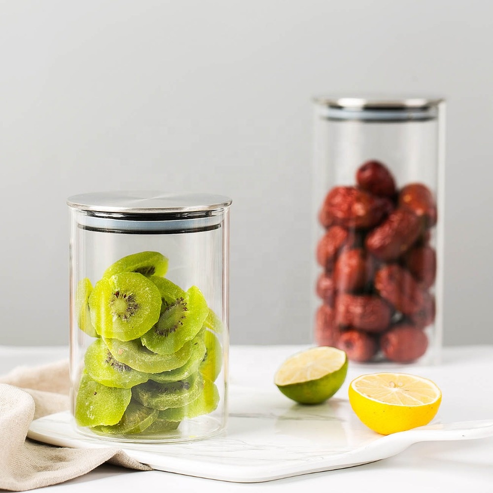 Kitchen Canisters Clear Glass Food Storage Container Wide Mouth Jar With Airtight Stainless Steel Lids