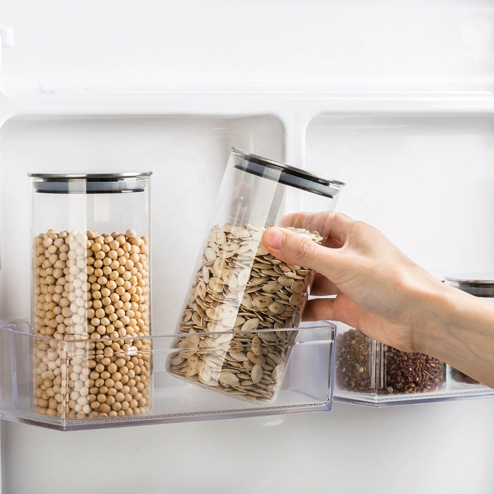Kitchen Canisters Clear Glass Food Storage Container Wide Mouth Jar With Airtight Stainless Steel Lids