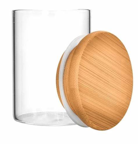 Kitchen Canisters Set Stackable Airtight Clear Glass Jars With  Wood Lid For Food Storage