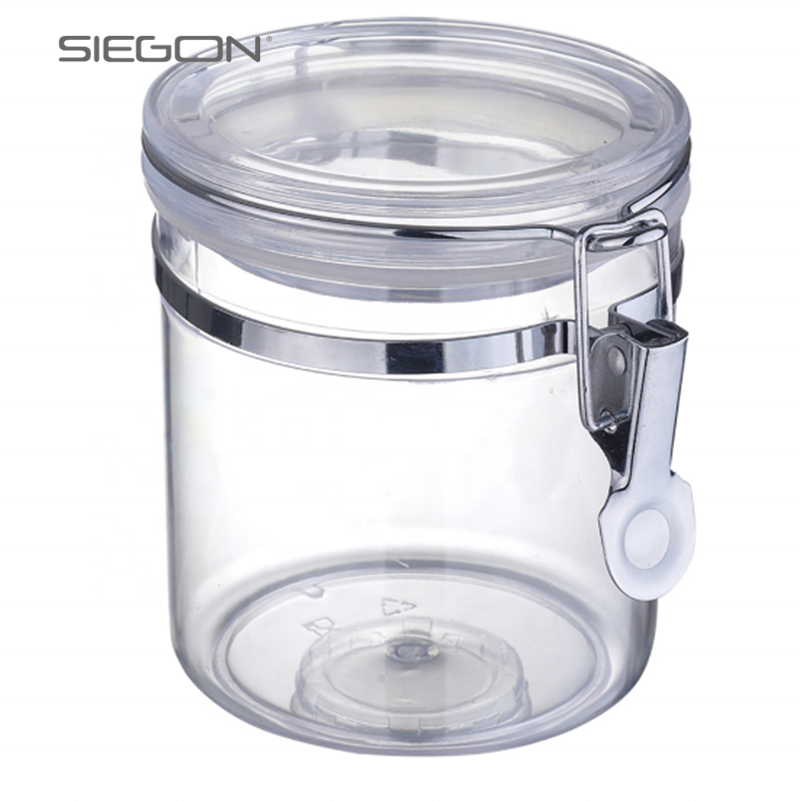 Kitchen Clear round with clamp airtight lids jar acrylic stotage jar for Household