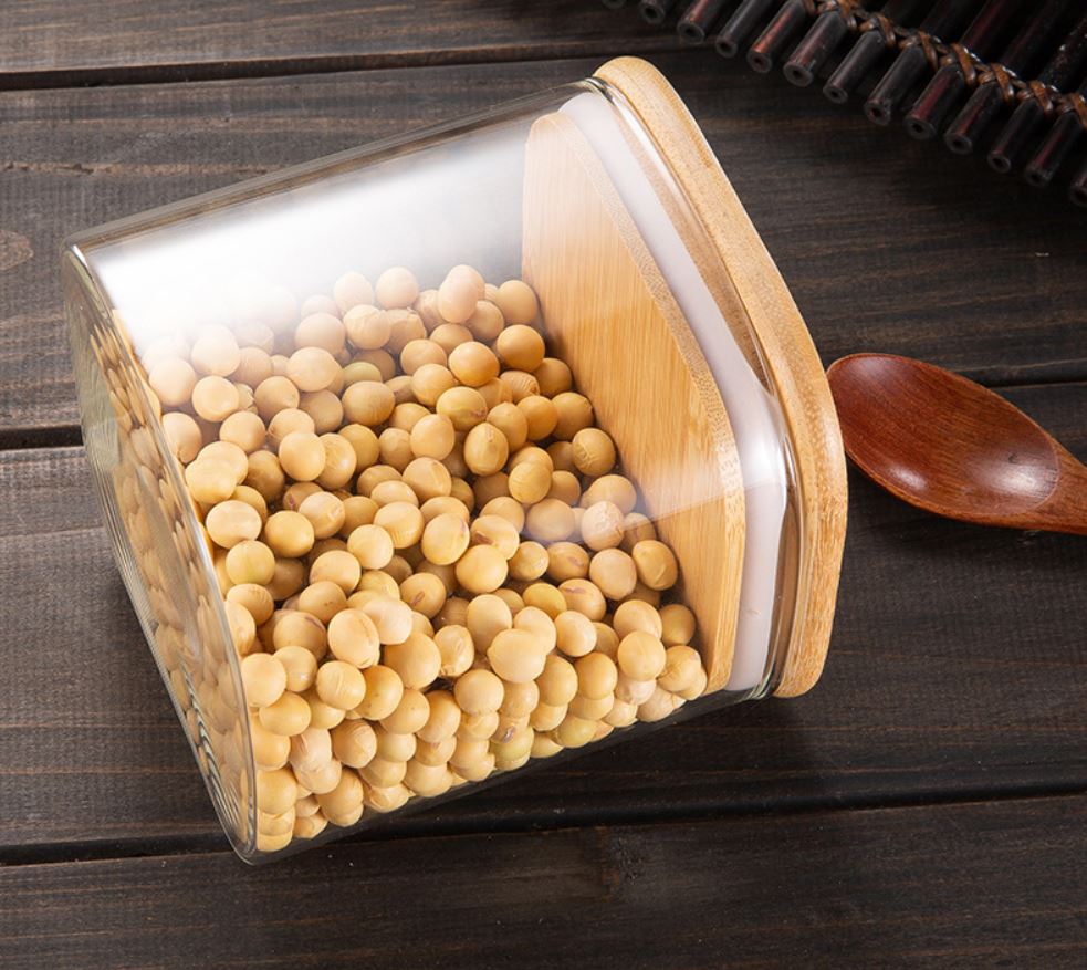 Kitchen Condiment Glass Jar Container Food Storage Bottle  wide of 10cm with Airtight Bamboo Lid