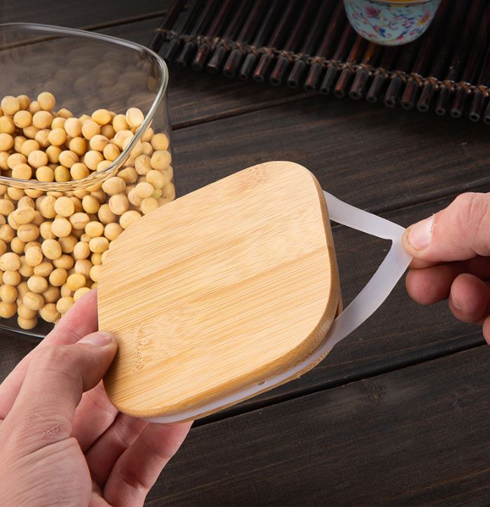 Kitchen Condiment Glass Jar Container Food Storage Bottle wide of 8cm with Airtight Bamboo Lid