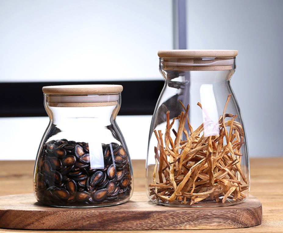 Kitchen Condiment Glass Jar Container Storage Bottle for Food Coffee with Bamboo Lid