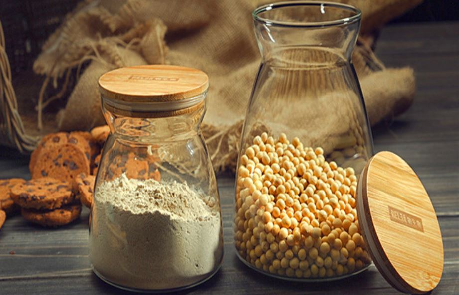 Kitchen Condiment Glass Jar Container Storage Bottle for Food Coffee with Bamboo Lid