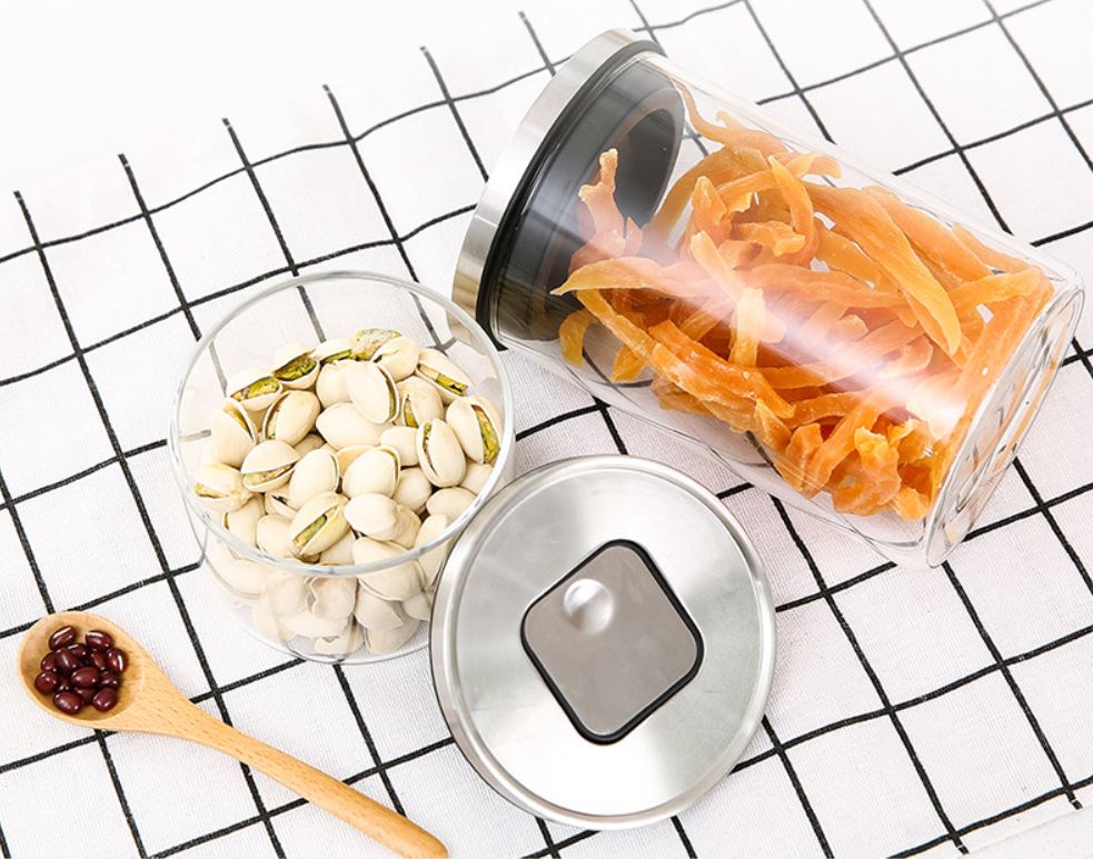 Kitchen Condiment Glass Jar Container Storage Bottle with Stainless Steel Airtight Lid Canister