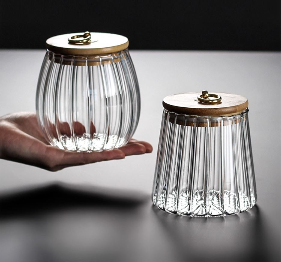 Kitchen Condiment Glass Jar Container Storage Bottle with Wooden Airtight Lid Canister