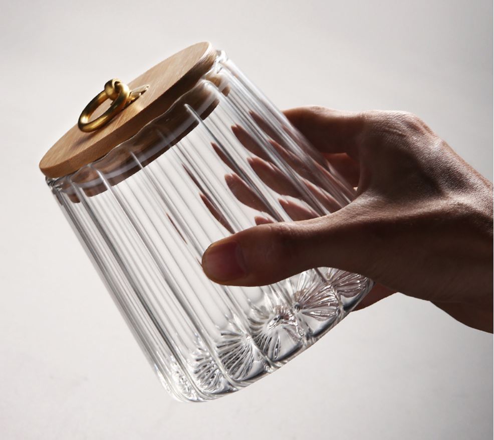 Kitchen Condiment Glass Jar Container Storage Bottle with Wooden Airtight Lid Canister