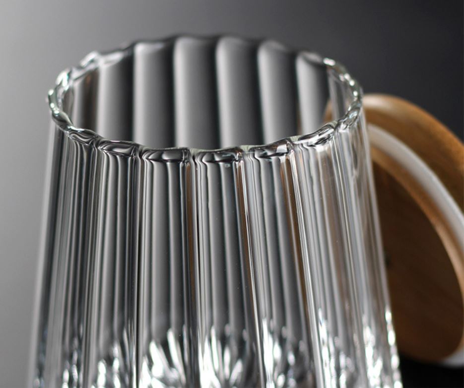 Kitchen Condiment Glass Jar Container Storage Bottle with Wooden Airtight Lid Canister